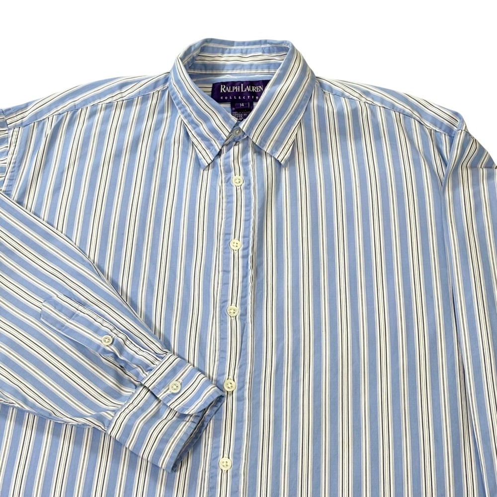 Vintage Ralph Lauren collection purple label button up shirt women 14 blue white